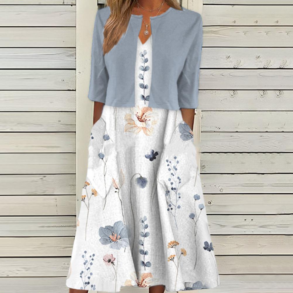 AMIRA - Elegantes Blumenkleid + KOSTENLOSE Sommer-Strickjacke