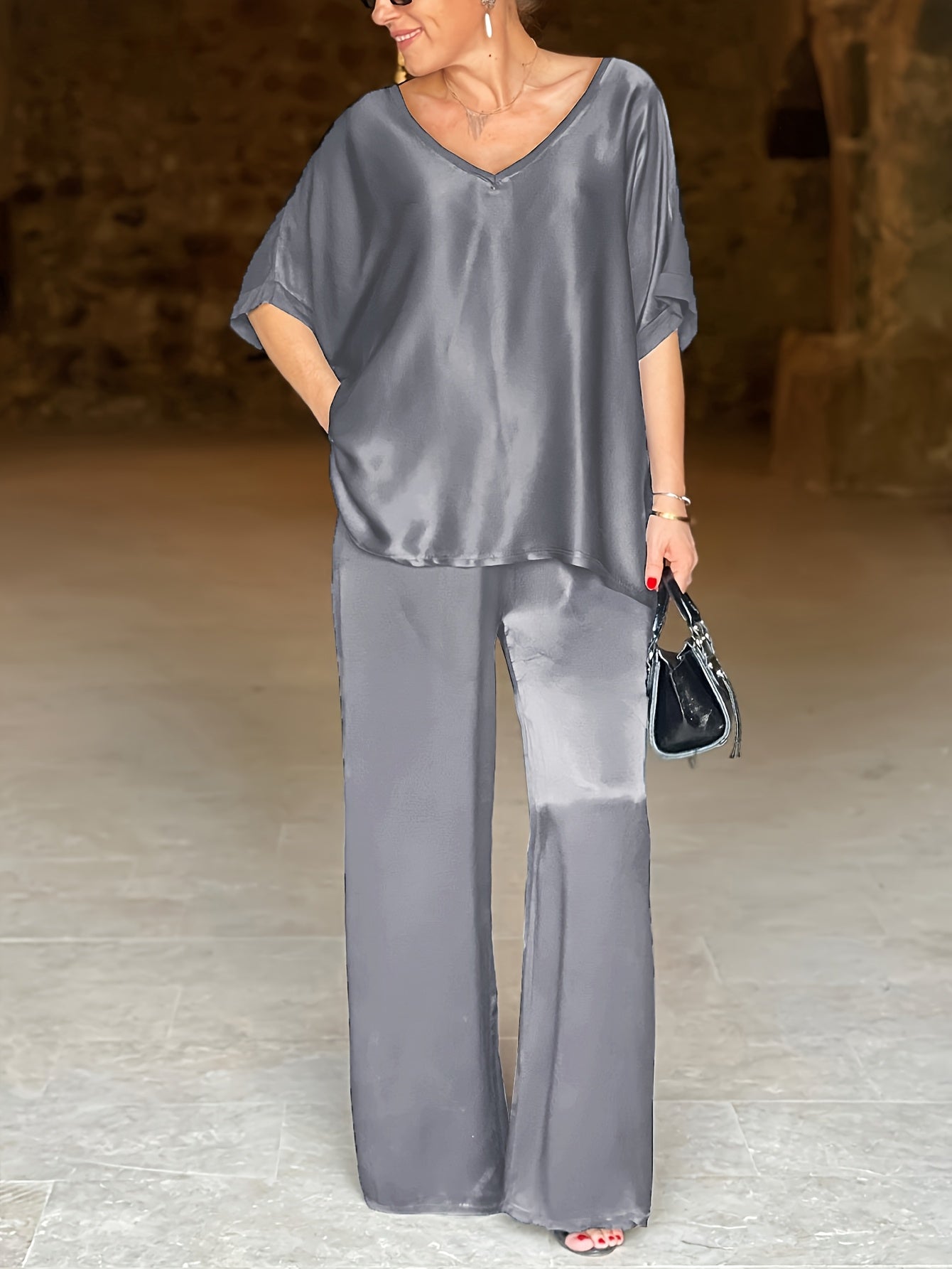 Ashlee - Elegantes Zweiteiliges Satz Mit Kurzen Ärmeln