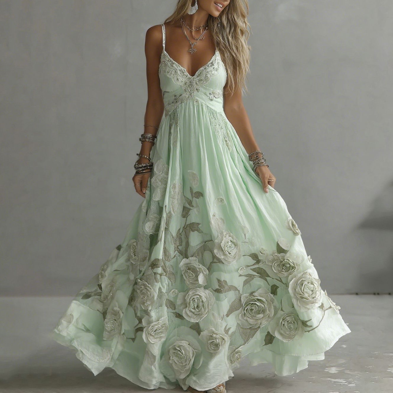 Adeluna – Maxi Kleid Mit Oldtimer Rosen Und Stickerei