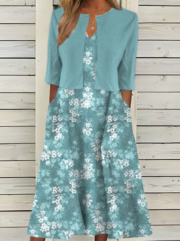 AMIRA - Elegantes Blumenkleid + KOSTENLOSE Sommer-Strickjacke