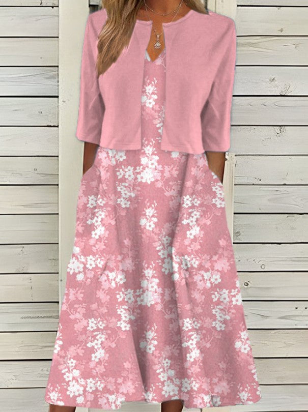 AMIRA - Elegantes Blumenkleid + KOSTENLOSE Sommer-Strickjacke