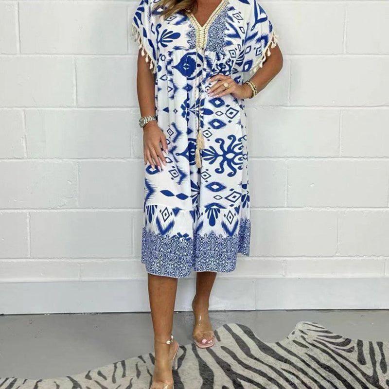 Alyex – Lässig Gedruckt Kleid Mit V Ausschnitt