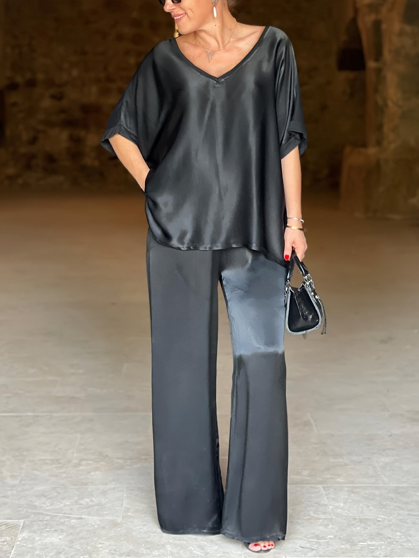 Ashlee - Elegantes Zweiteiliges Satz Mit Kurzen Ärmeln