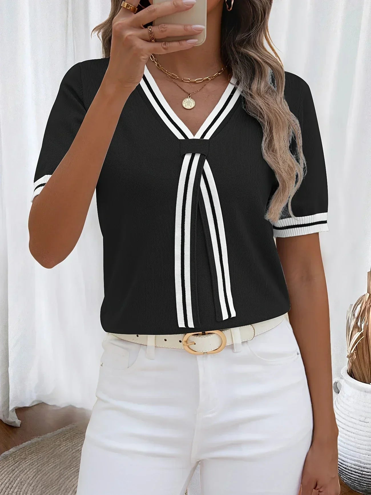 Brunella - Eleganz V-Ausschnitt Strick Oberteil