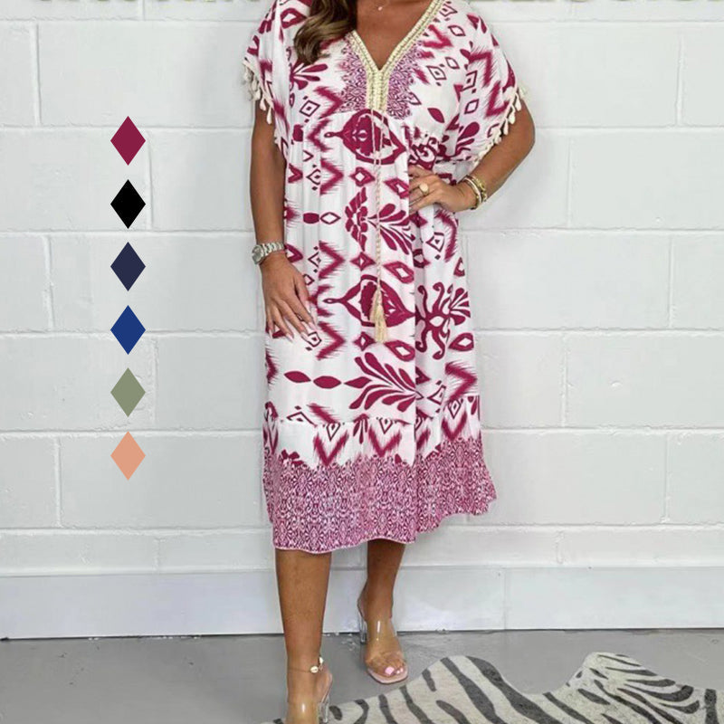 Alyex – Lässig Gedruckt Kleid Mit V Ausschnitt